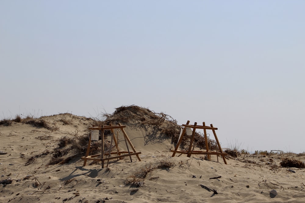 brown wooden ladder on brown sand during daytime