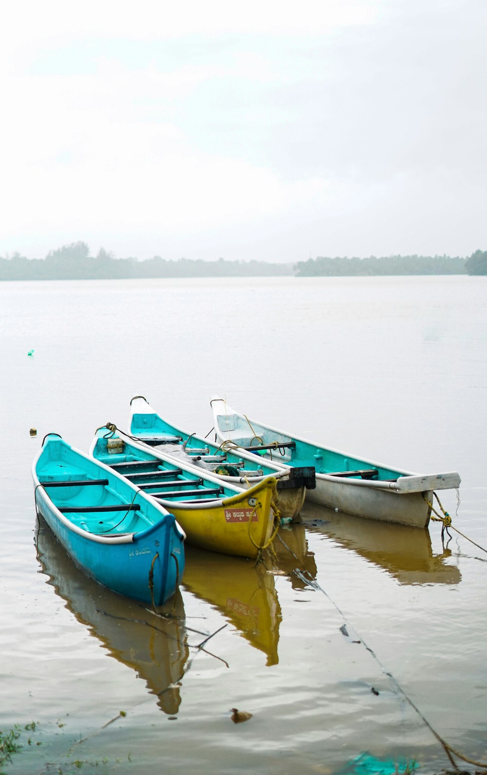 green and blue kayak on water