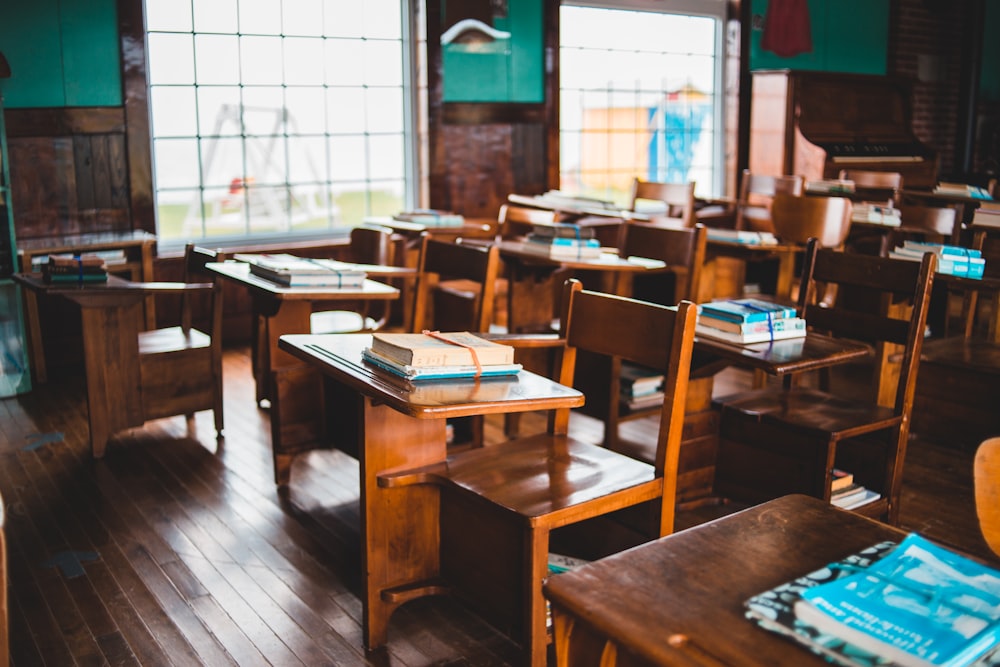 brown wooden table with chairs