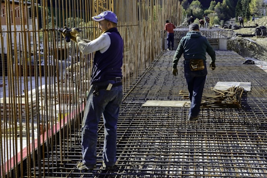 Construction workers on a building site in Granada.