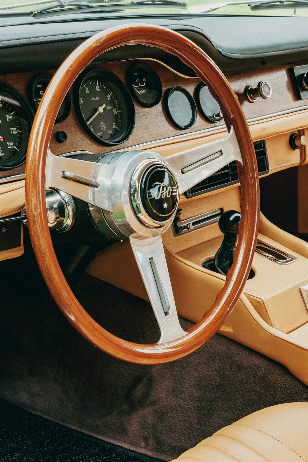 brown and silver steering wheel