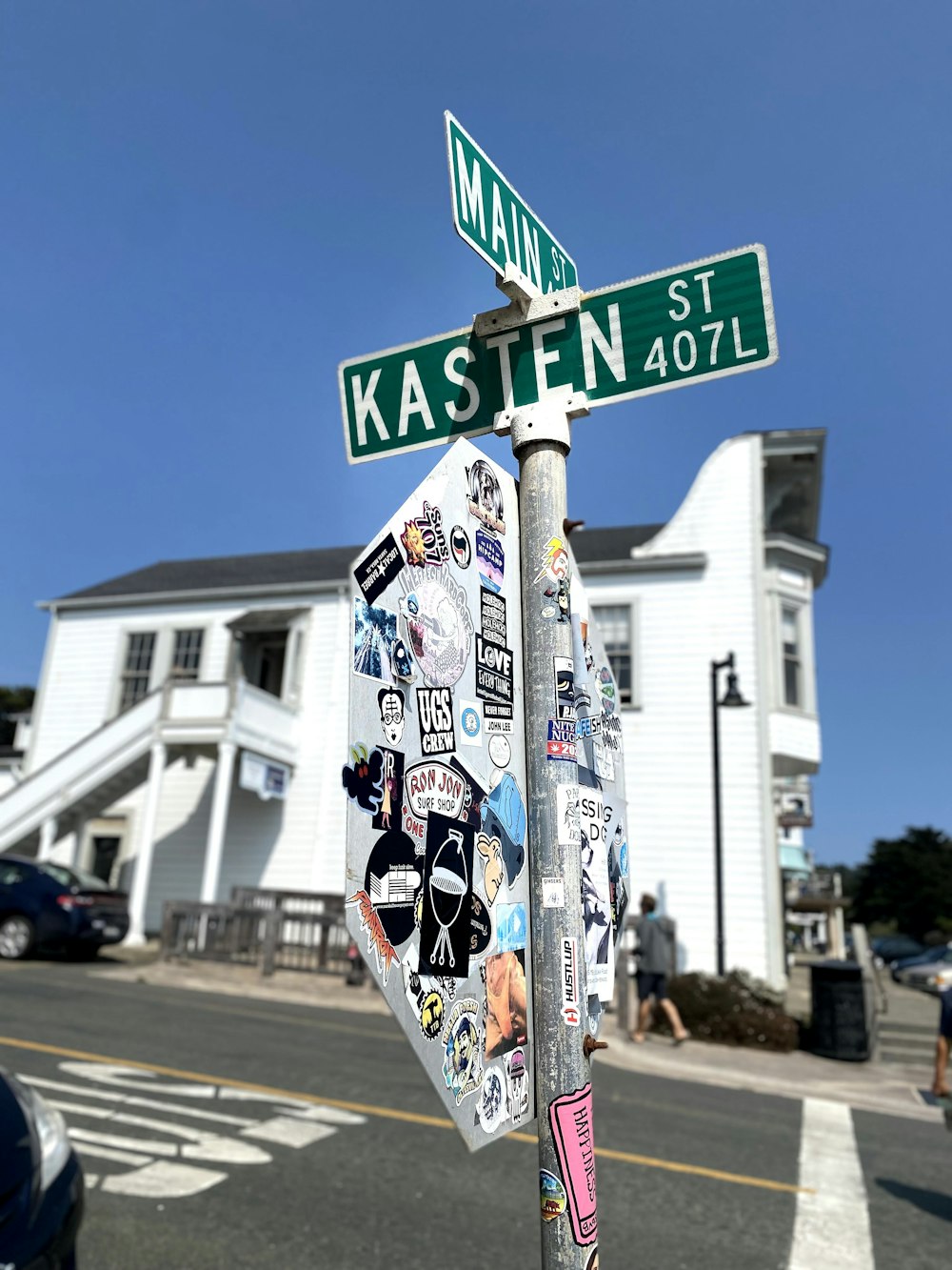 white and black street sign