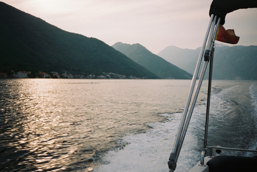 gray metal ladder on body of water during daytime