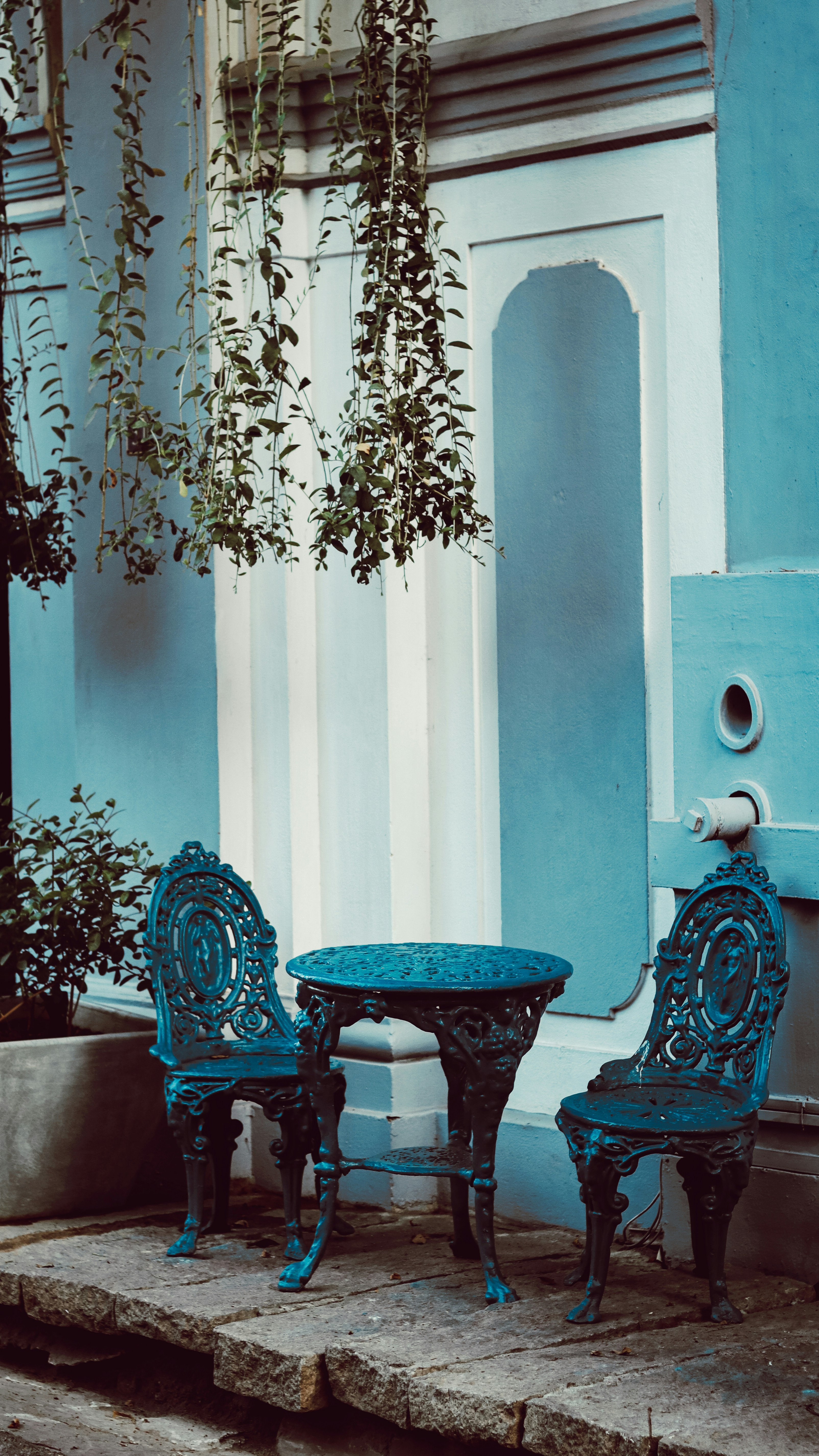 A marble patio with elegant furniture