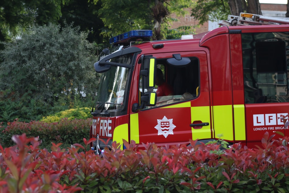 red blue and yellow fire truck