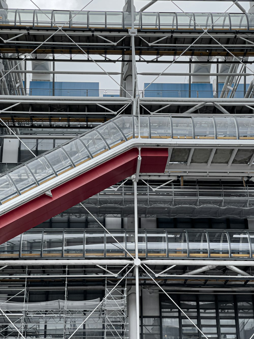 red and gray metal staircase