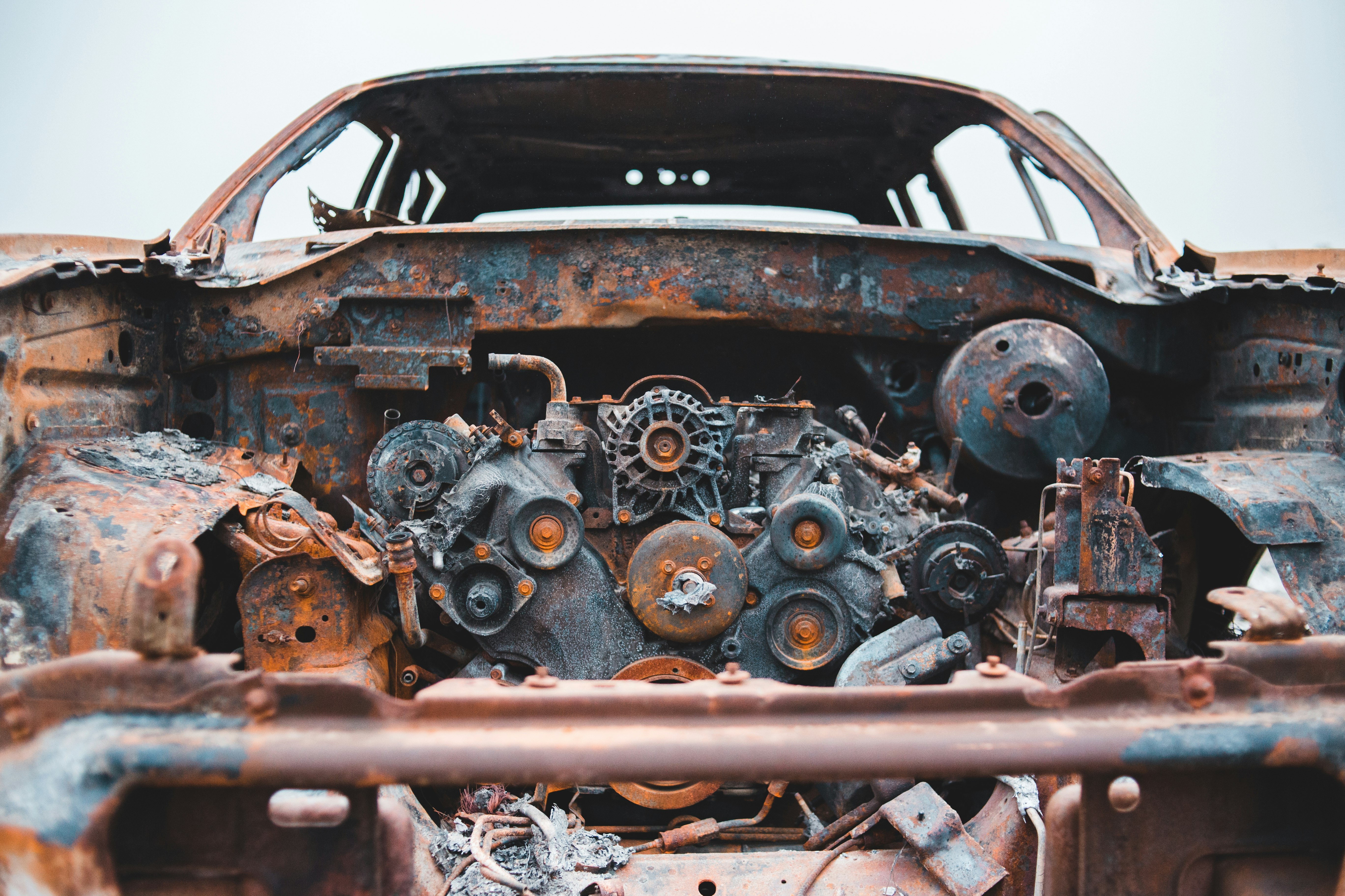 brown and black car engine