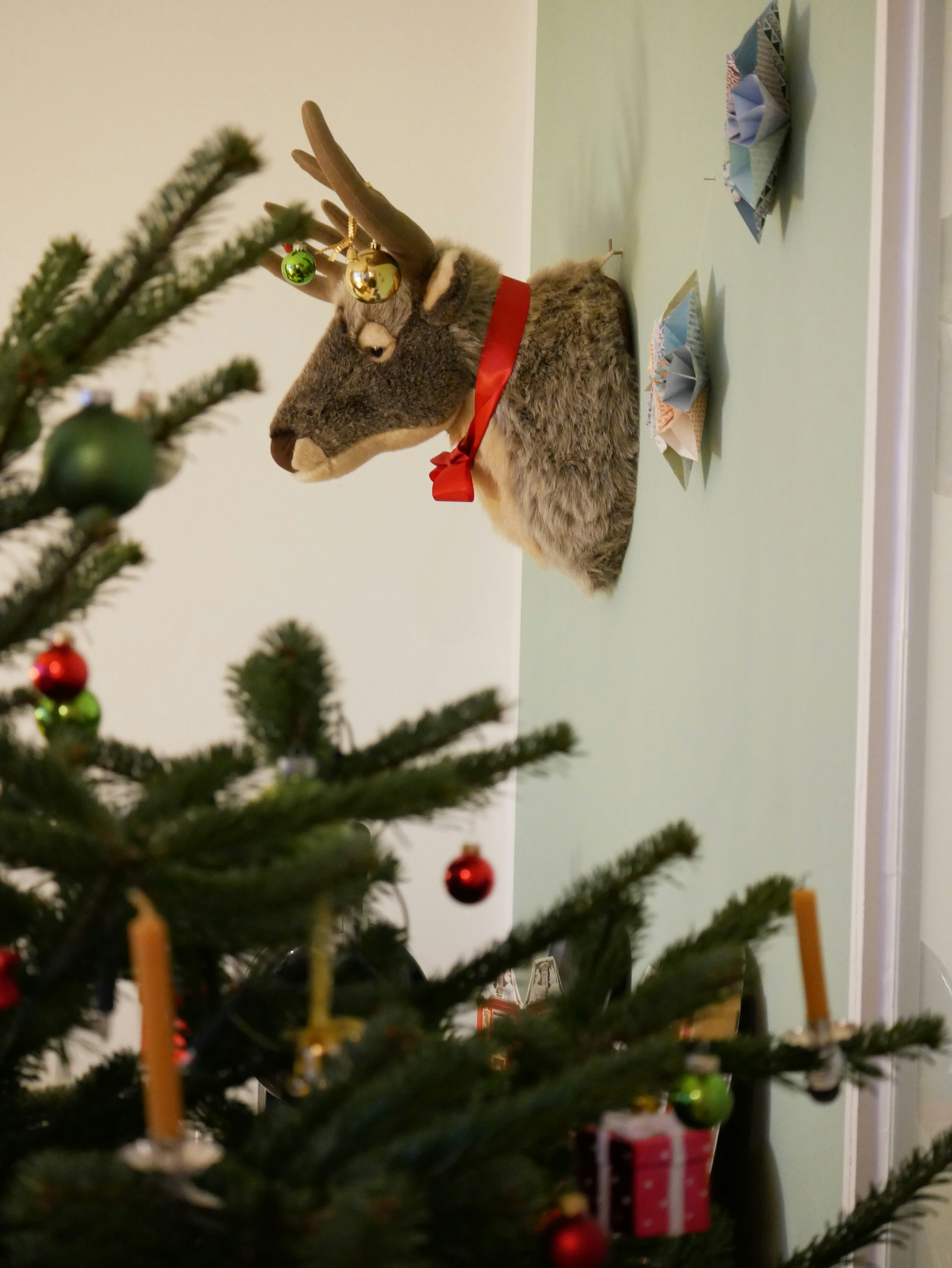 Grüner Weihnachtsbaum mit Lichterketten