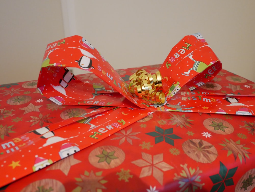 red and white floral gift box