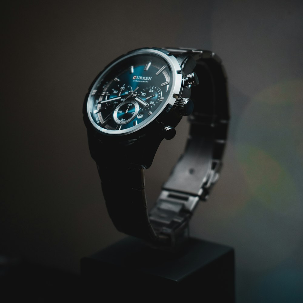 black and silver chronograph watch