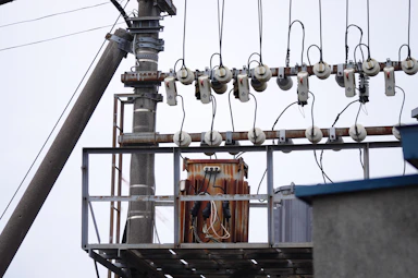 Electrical substation at dusk