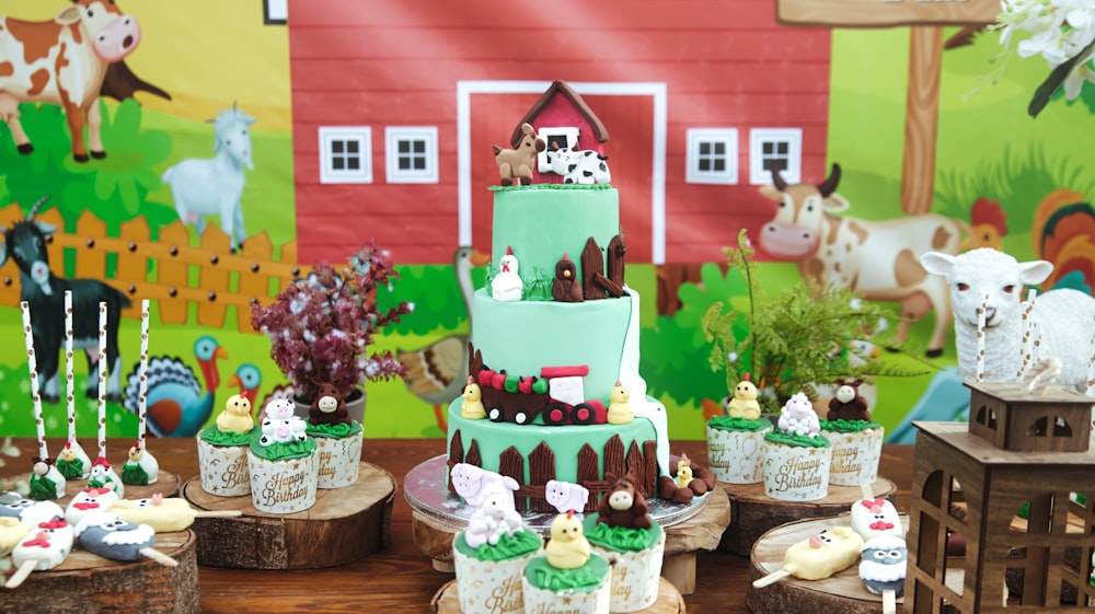 green and white cake on brown wooden table