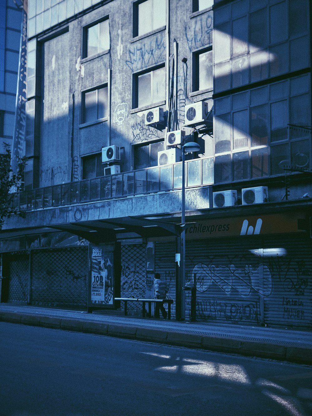 blue and white concrete building