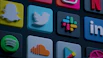 A vibrant collage of colorful social media templates displayed on various devices with green and purple accents.