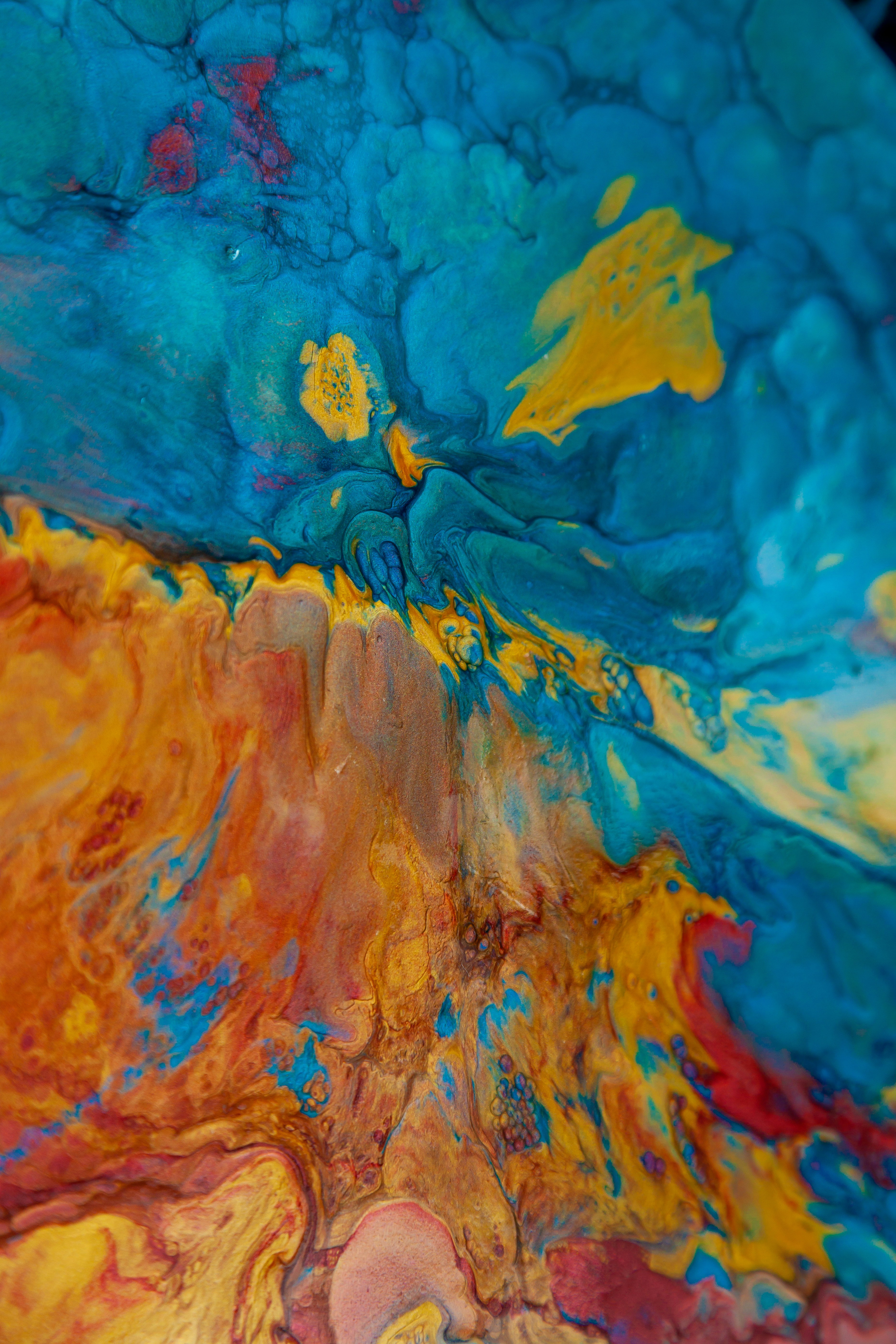 抽象アクリル画 青とオレンジ 青とオレンジのアクリル抽象画