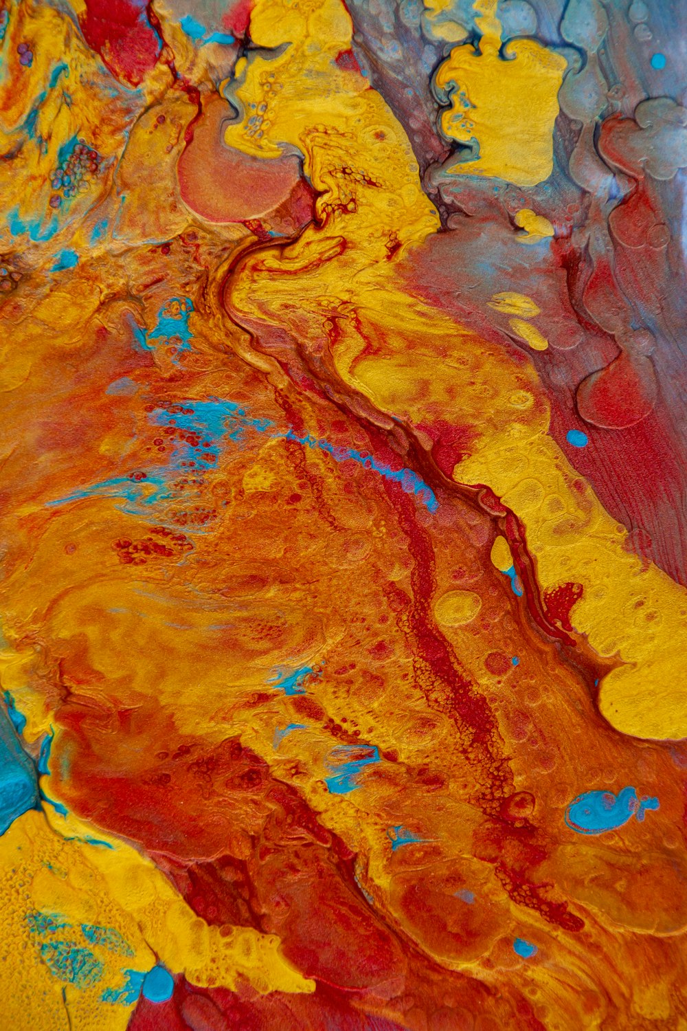 Pintura abstracta naranja y azul