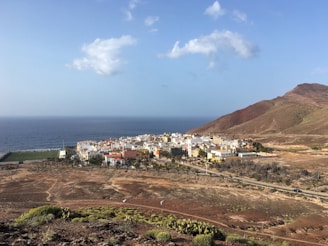 city buildings near green mountain under blue sky during daytime