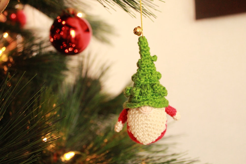 green and white christmas tree ornament