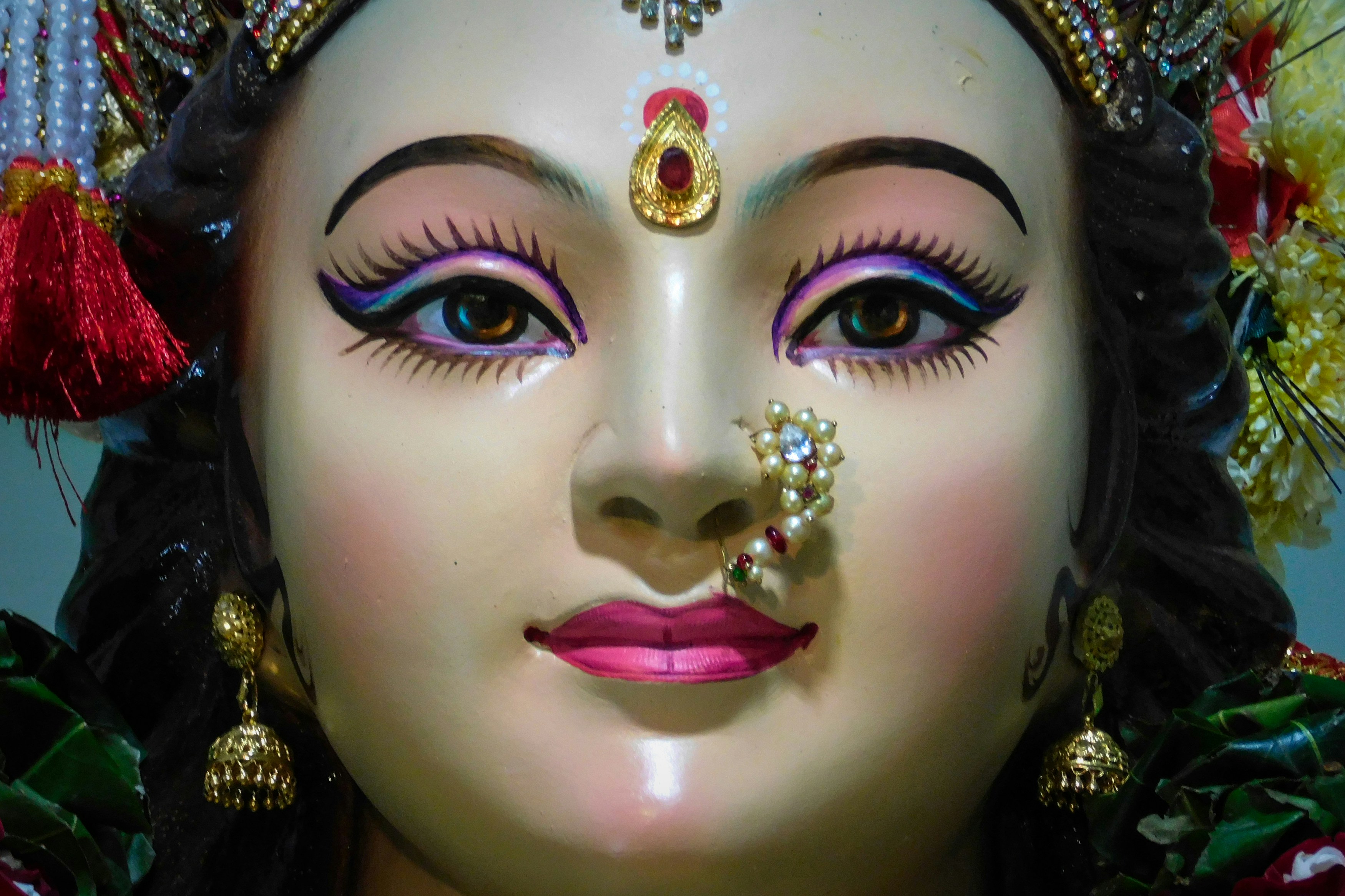 A Durga Devi temple in Mumbai, India during the festival of Navratri in 2018