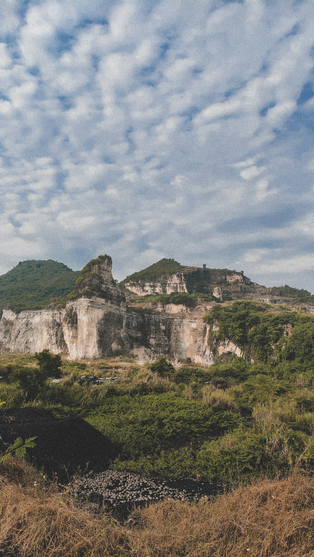 brown and green rock formation under blue sky