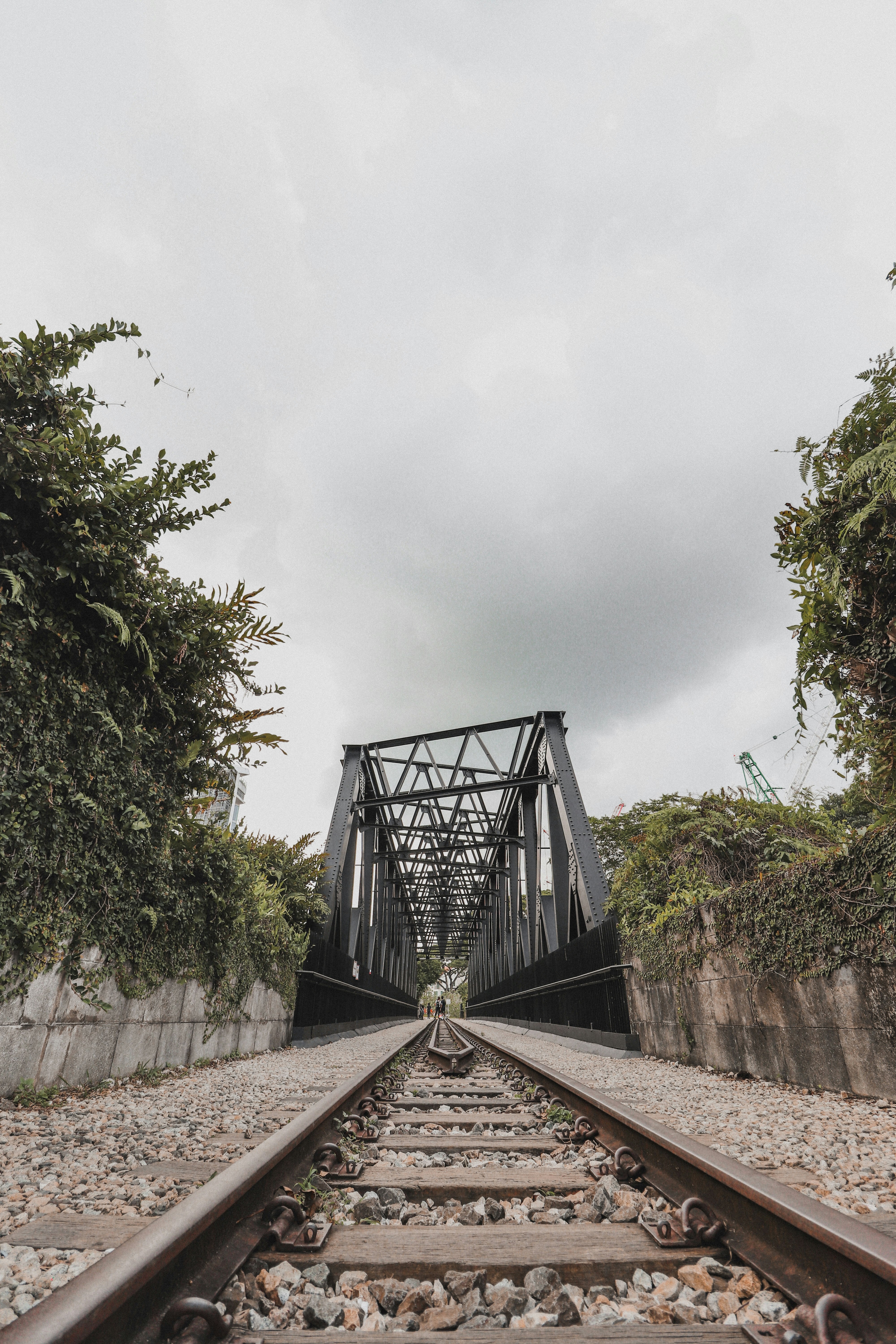 gray metal bridge under white sky