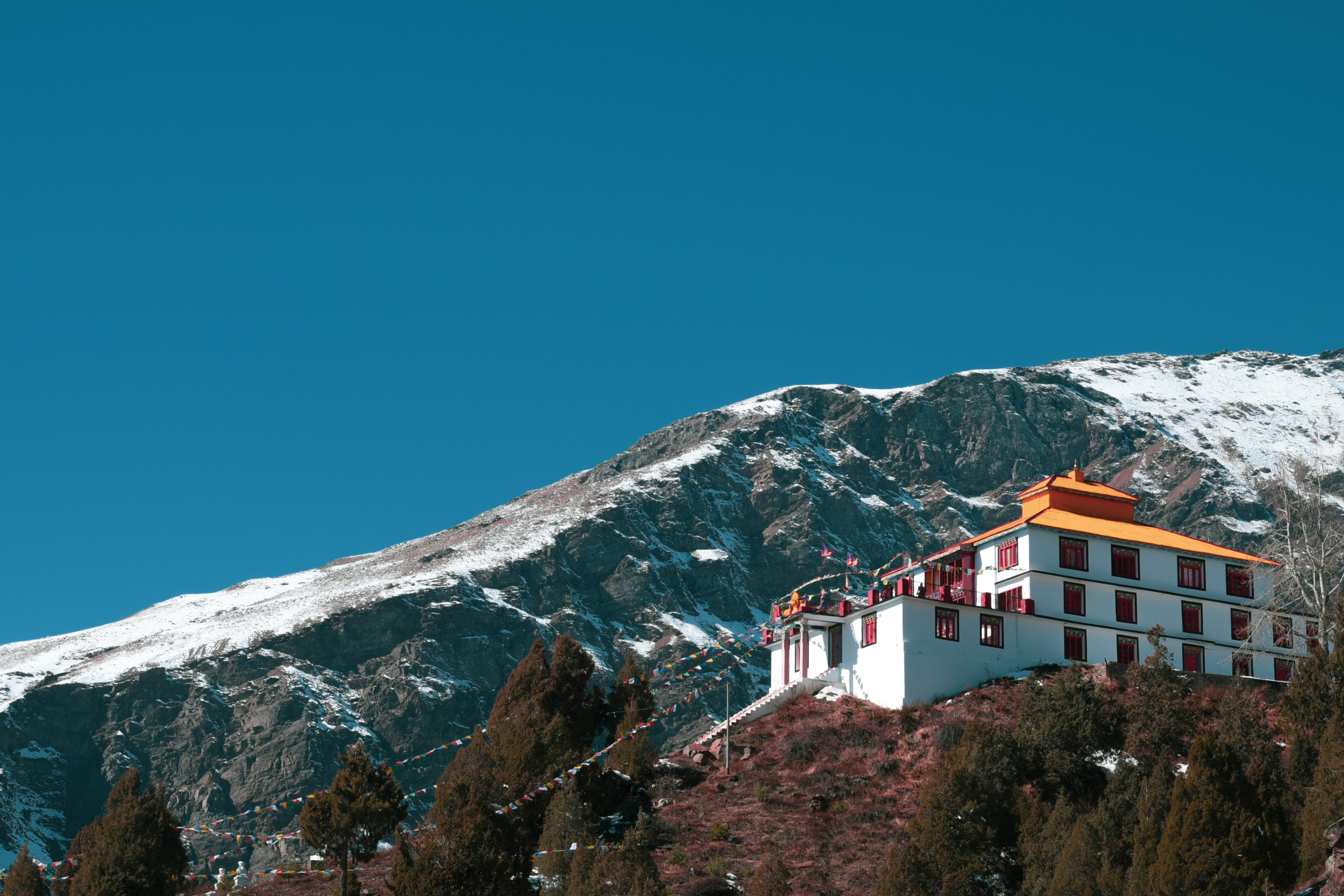 Tibetan monastery in mountain landscape