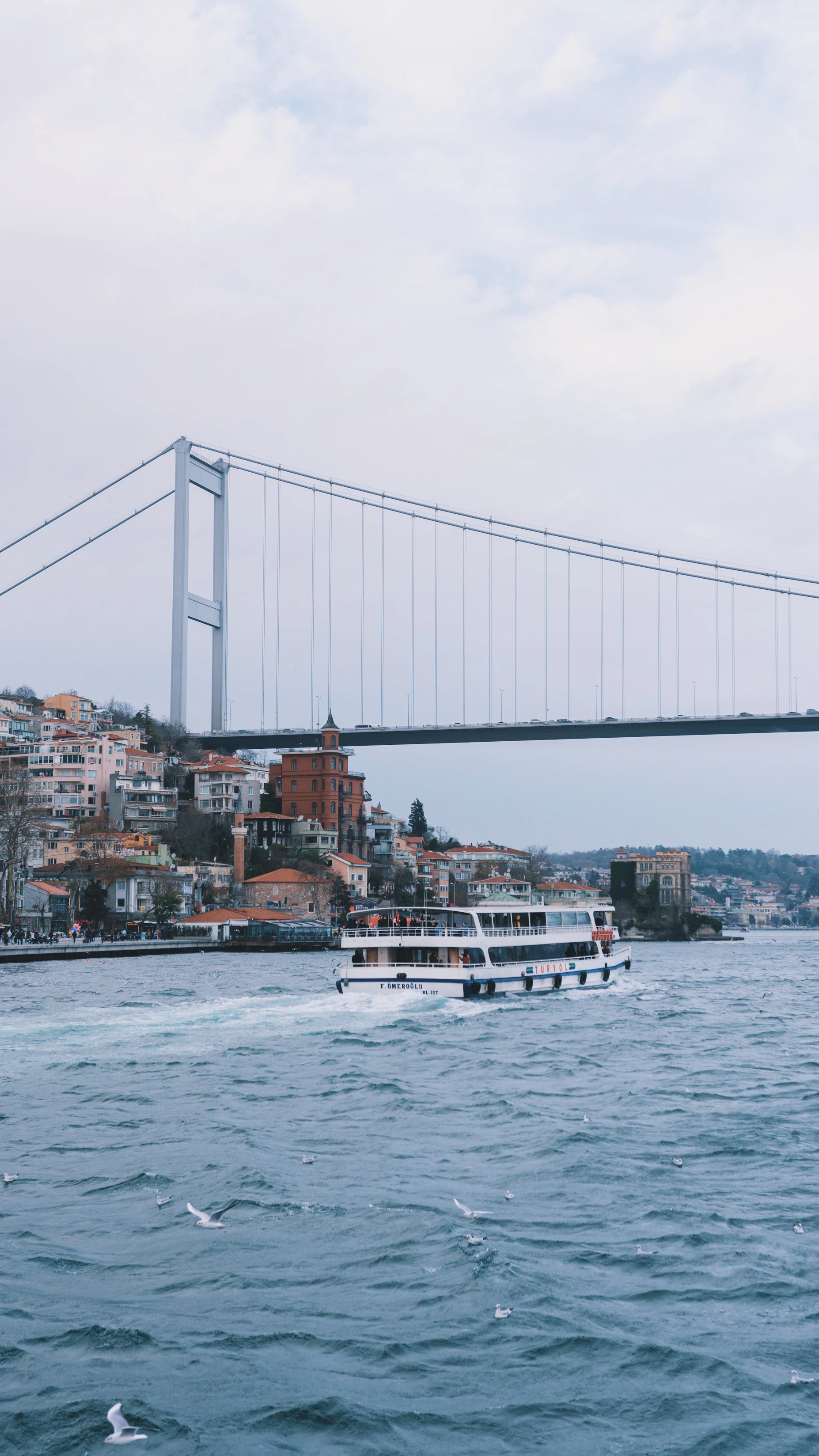 Traditional public ferry crossing the Bosphorus strait