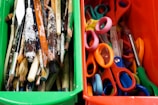 blue orange and green plastic container