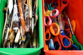blue orange and green plastic container