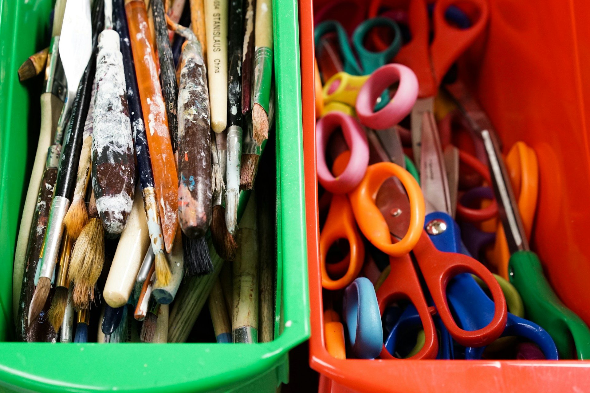 blue orange and green plastic container