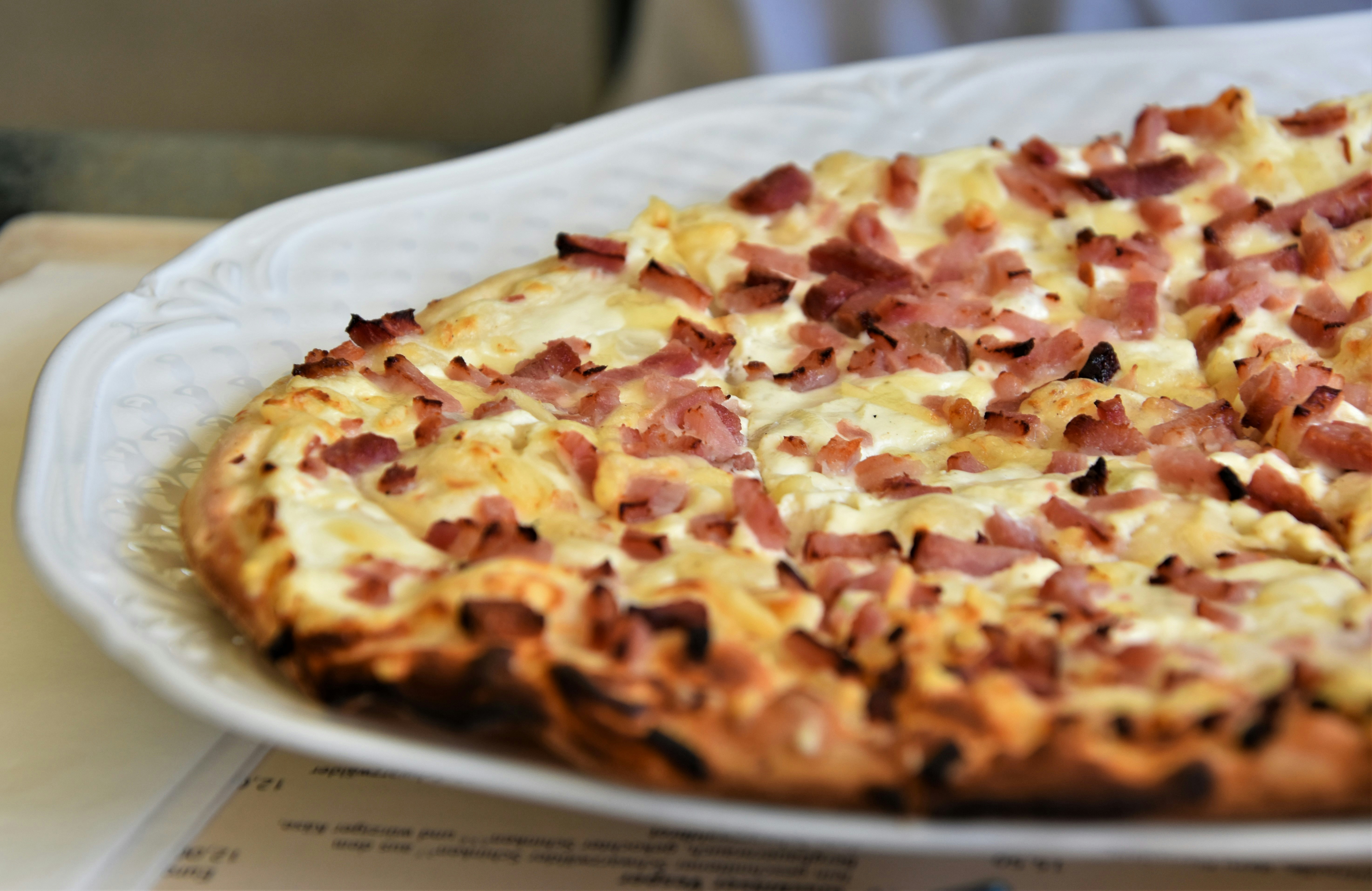 pizza on white ceramic plate