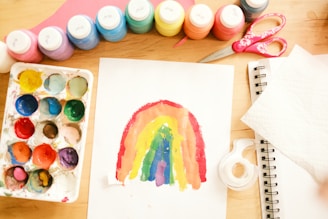 pink yellow and green abstract painting