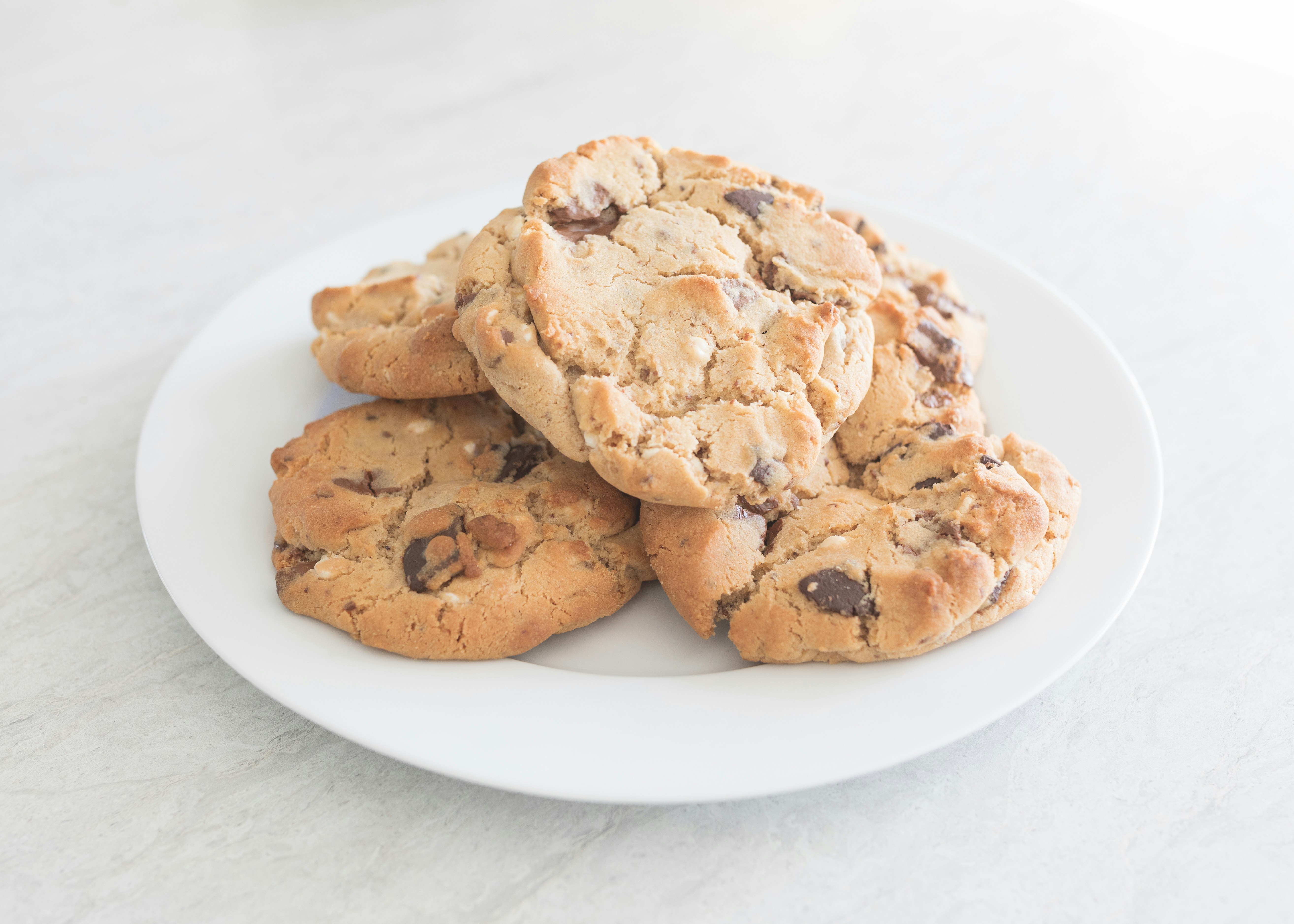 brown cookies on white ceramic plate