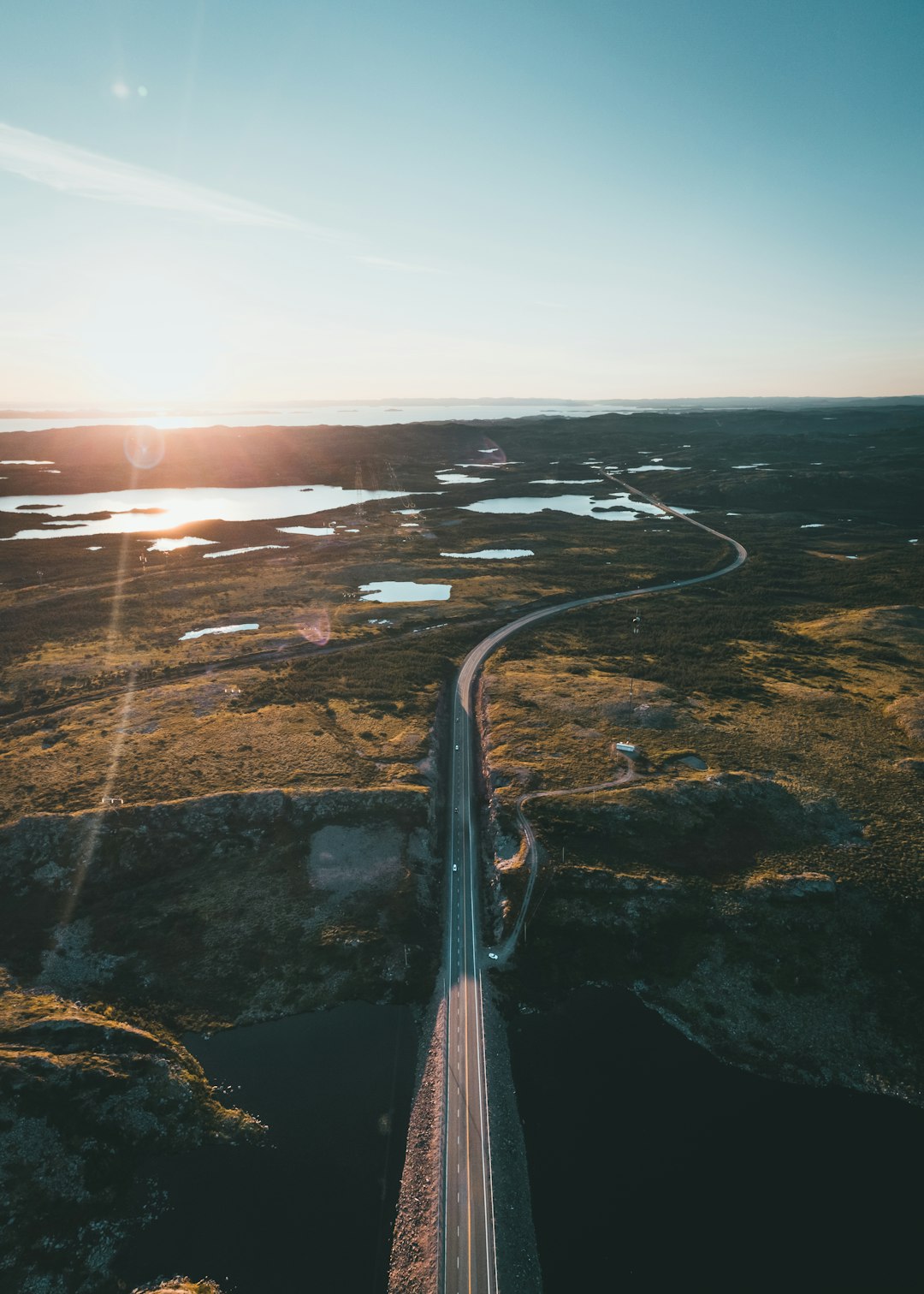 aerial view of road during sunset