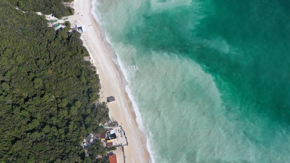 aerial view of green and white beach during daytime