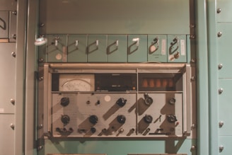 green and brown wooden cabinet