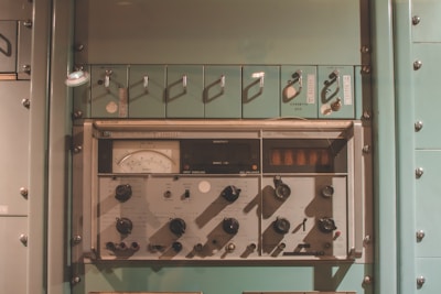 green and brown wooden cabinet