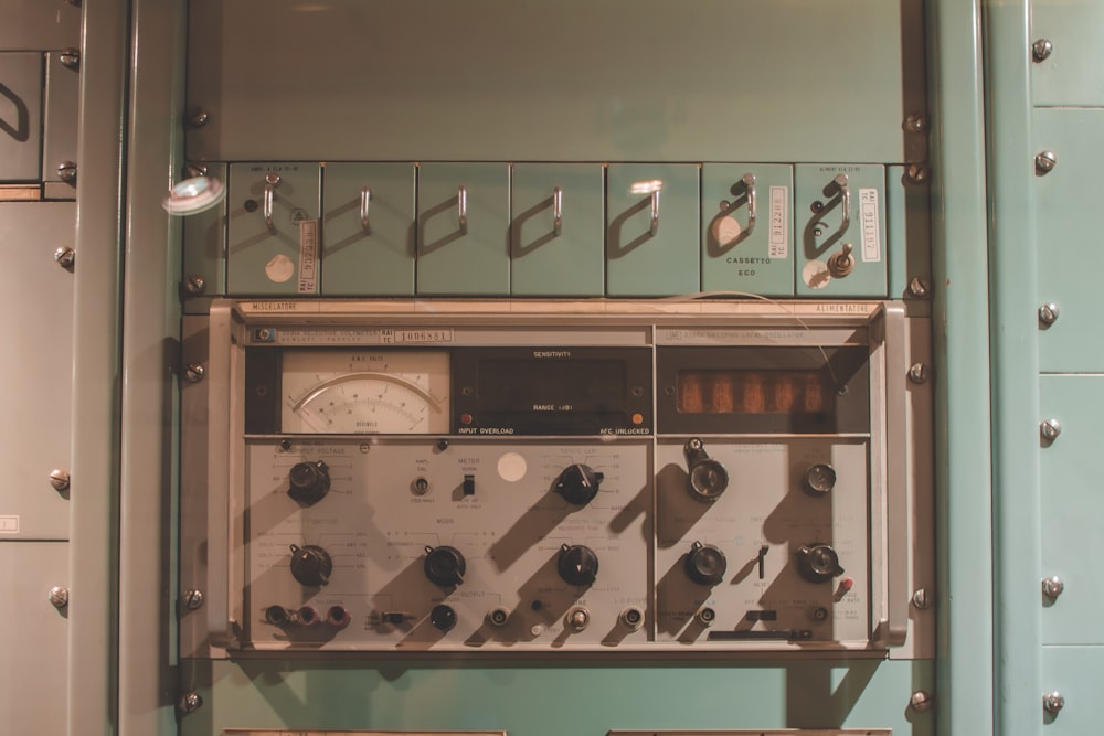 green and brown wooden cabinet