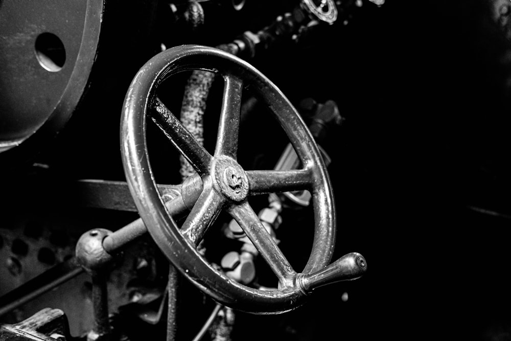 black and white photo of a wheel