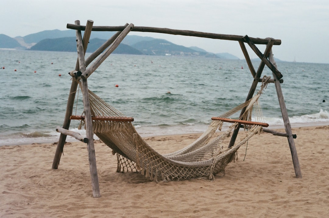 brown wooden hammock on beach during daytime