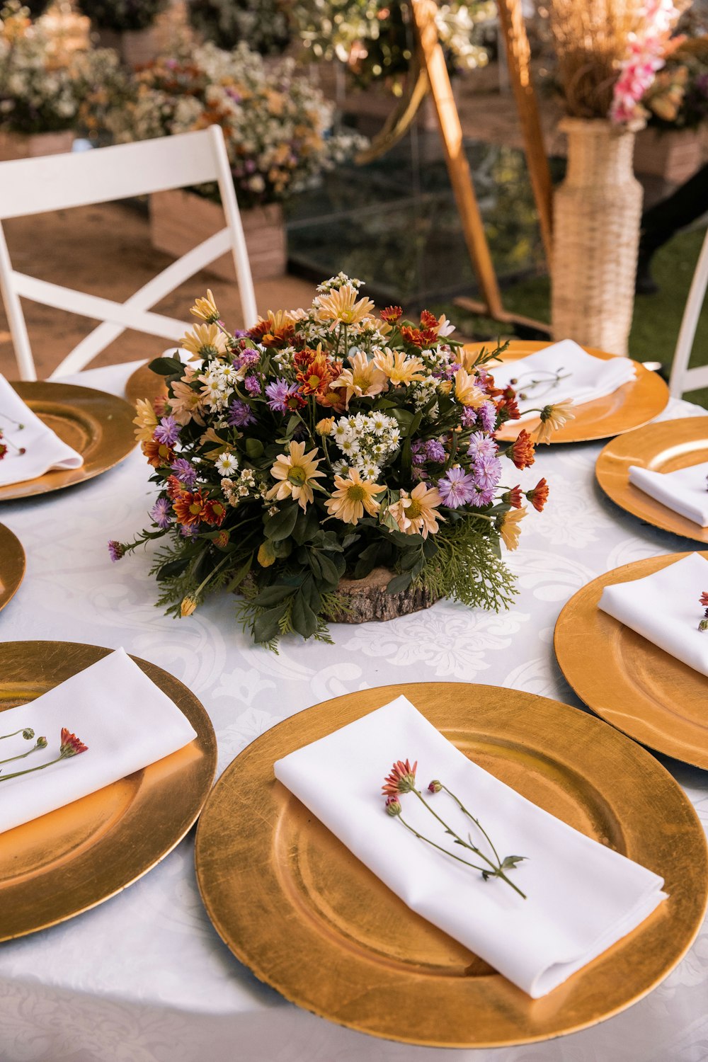 green and purple flower bouquet on table