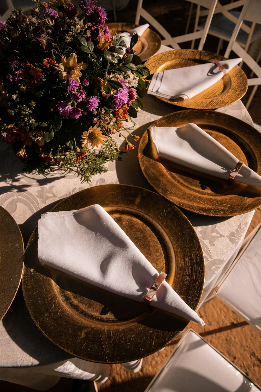 white textile on brown round plate