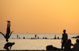 people on beach during sunset