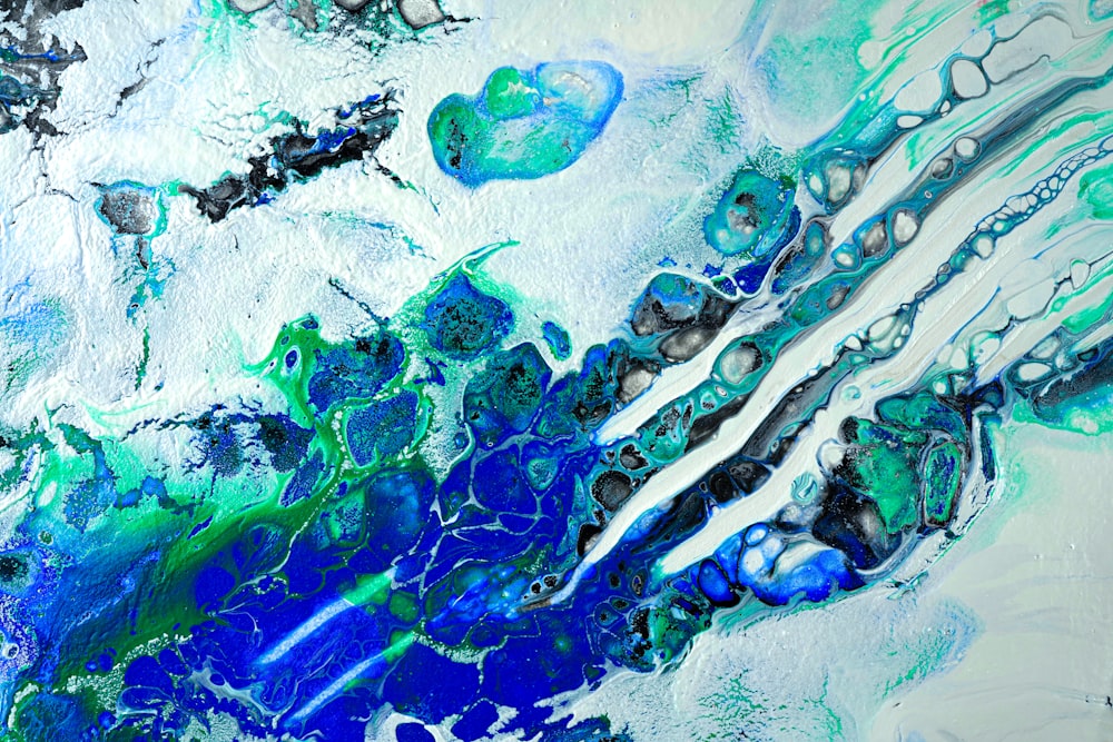 blue white and green abstract painting