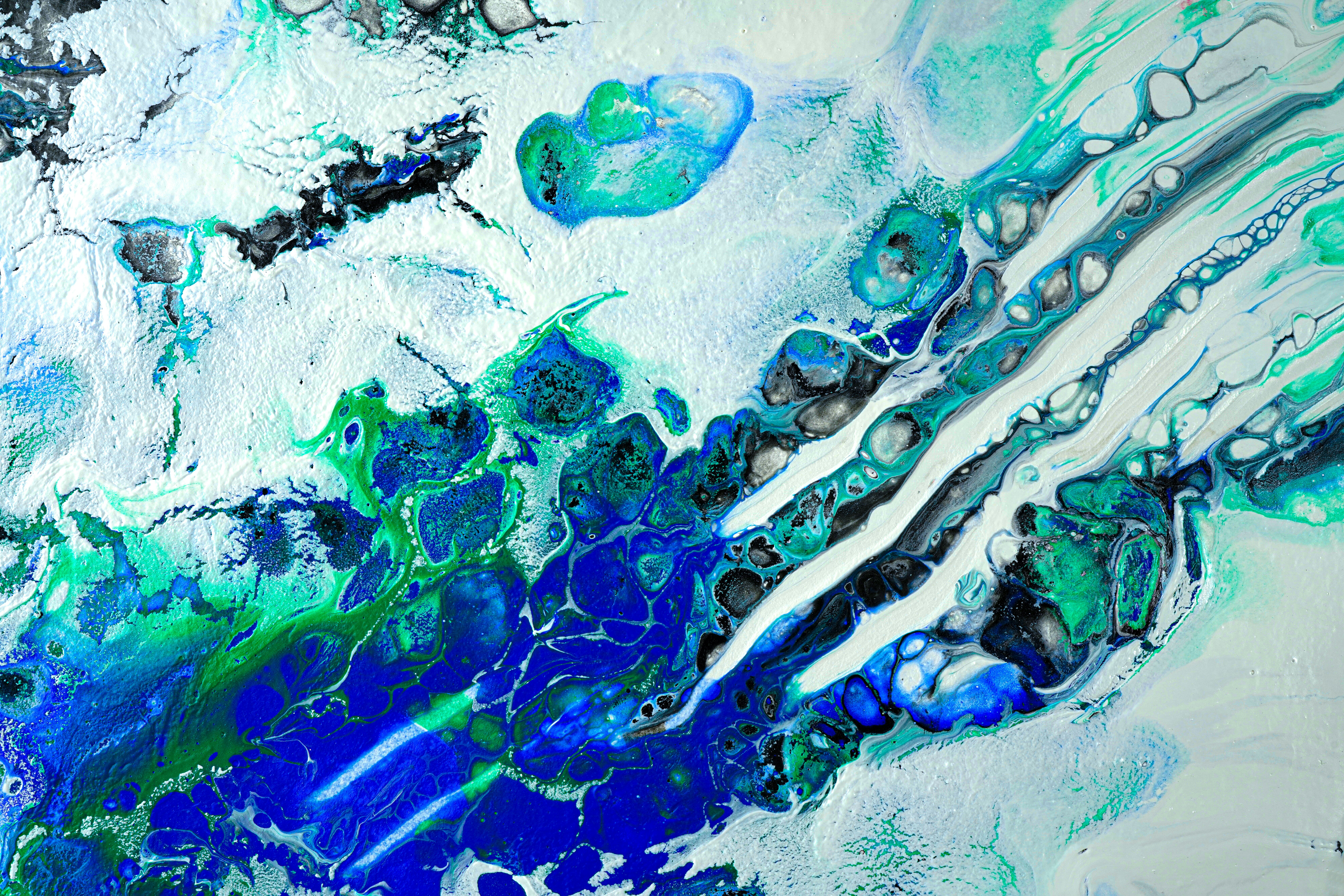 blue white and green abstract painting