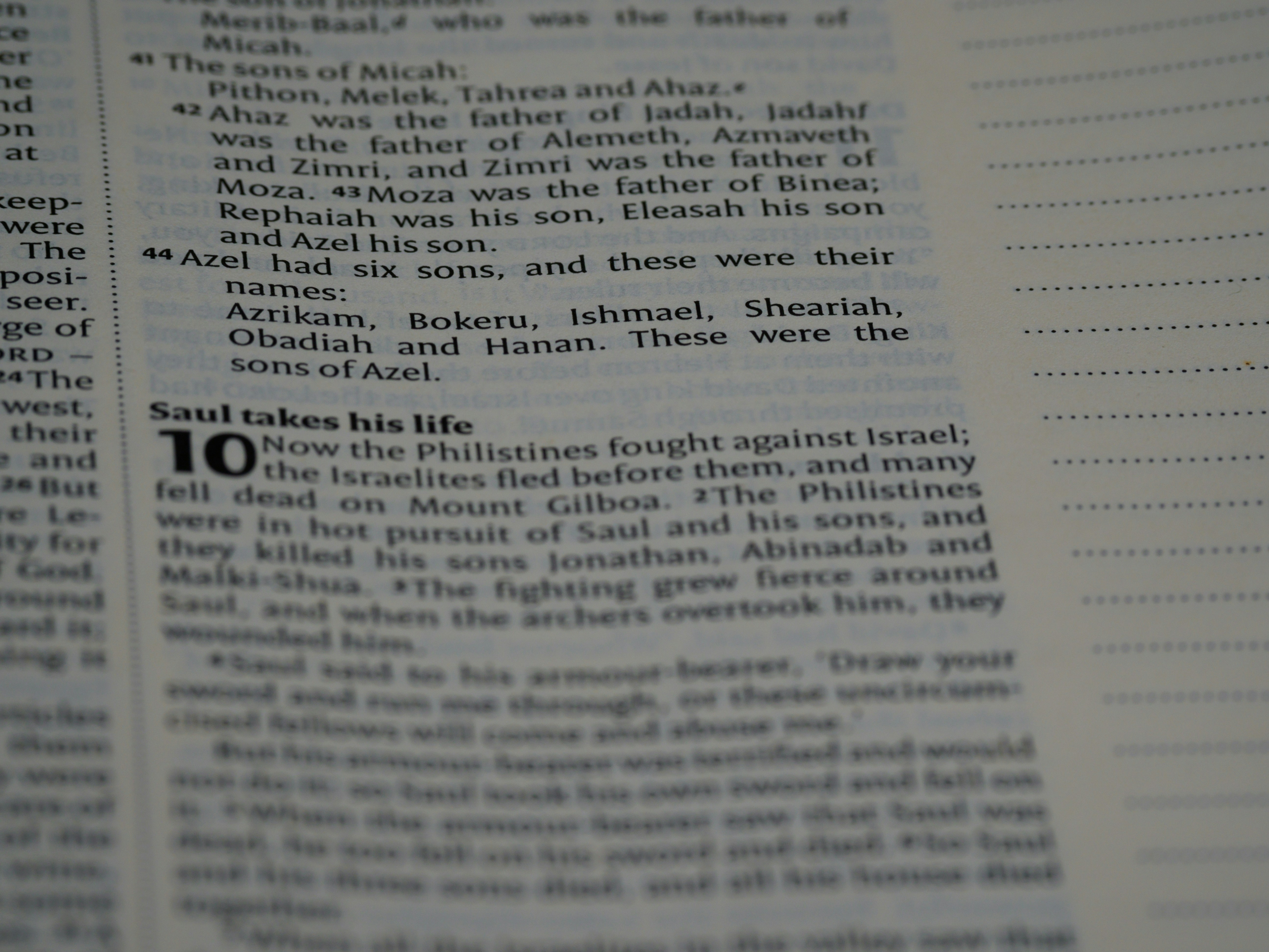 close up, bokeh, macro, blur, blurred background, close focus, bible, old testament, hebrew bible, christian, judaism, history, text, reading, bible study, devotions, text, NIV, New International Version, type, typography, canon, christianity, holy scripture, holy bible, scripture, chronicles, 1 chronicles, דִּבְרֵי־הַיָּמִים, Diḇrê Hayyāmîm, hebrew bible, final book, ketuvim, tanakh, septuagint, Paralipoménōn,  Books of Paralipomenon, first chronicles, historical,</p>
<p>” style=”max-width:400px;float:left;padding:10px 10px 10px 0px;border:0px;”></p>
<p><a href=