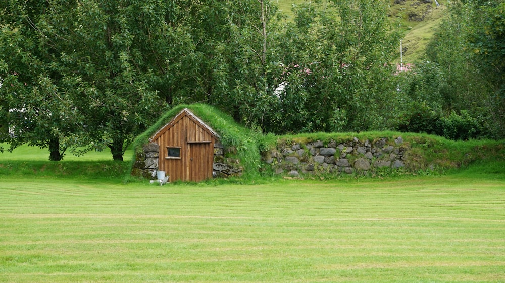 brown wooden house on green grass field