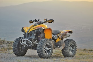 yellow and black atv on brown sand