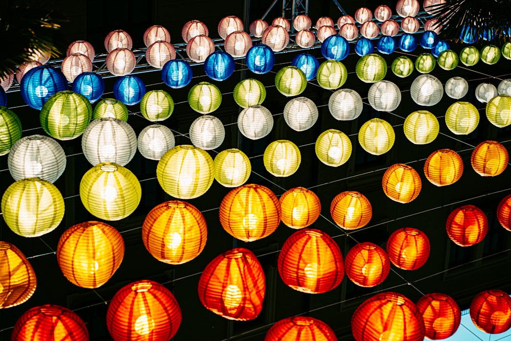 orange and blue paper lanterns