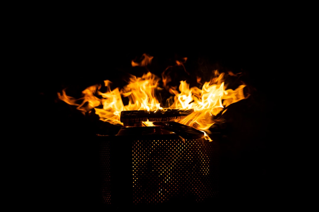 fire in black metal frame